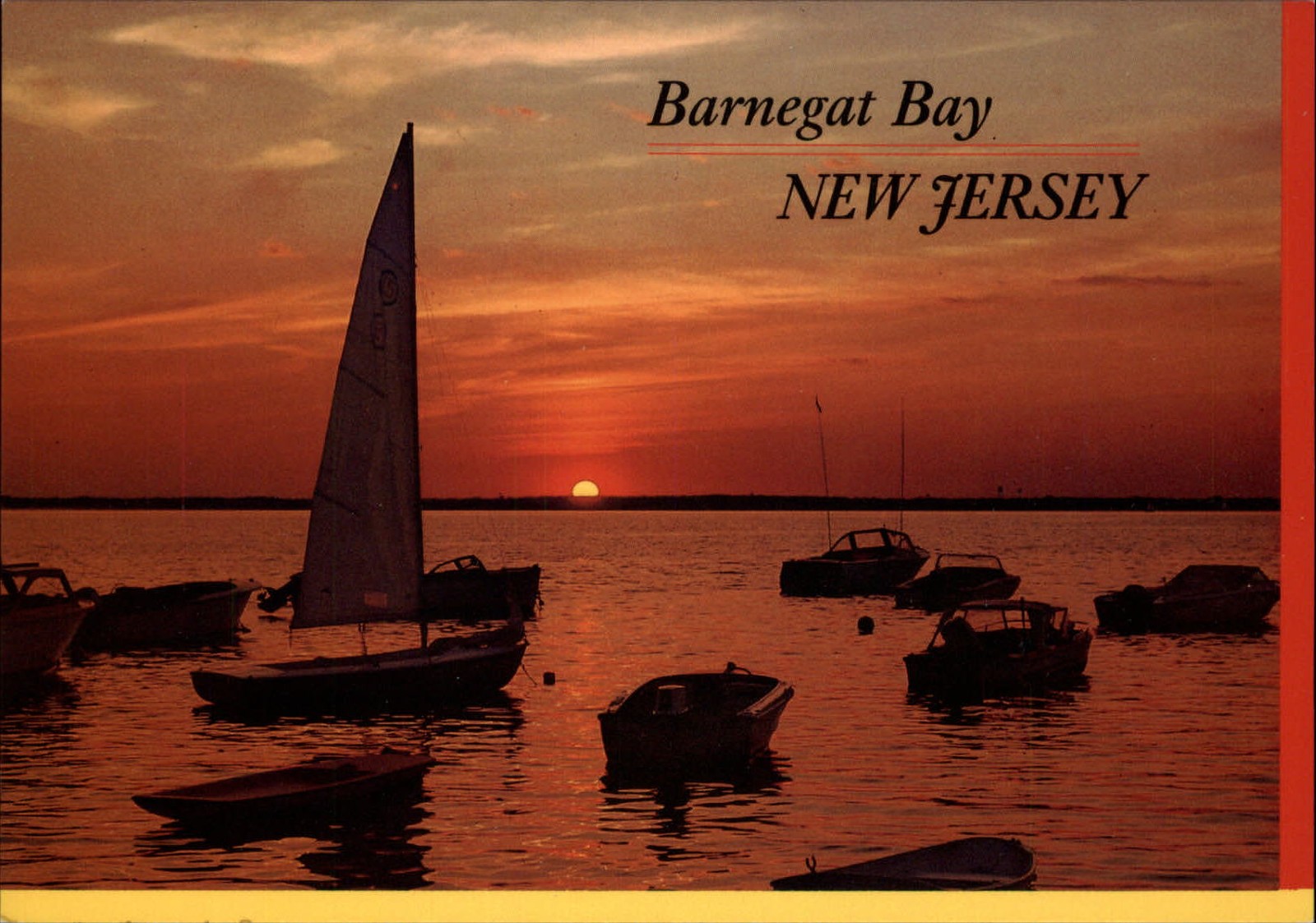 New Jersey Barnegat Bay sailboat boats at sunset ~ postcard sku069 New Jersey Barnegat Bay sailboat boats at sunset ~ postcard sku069