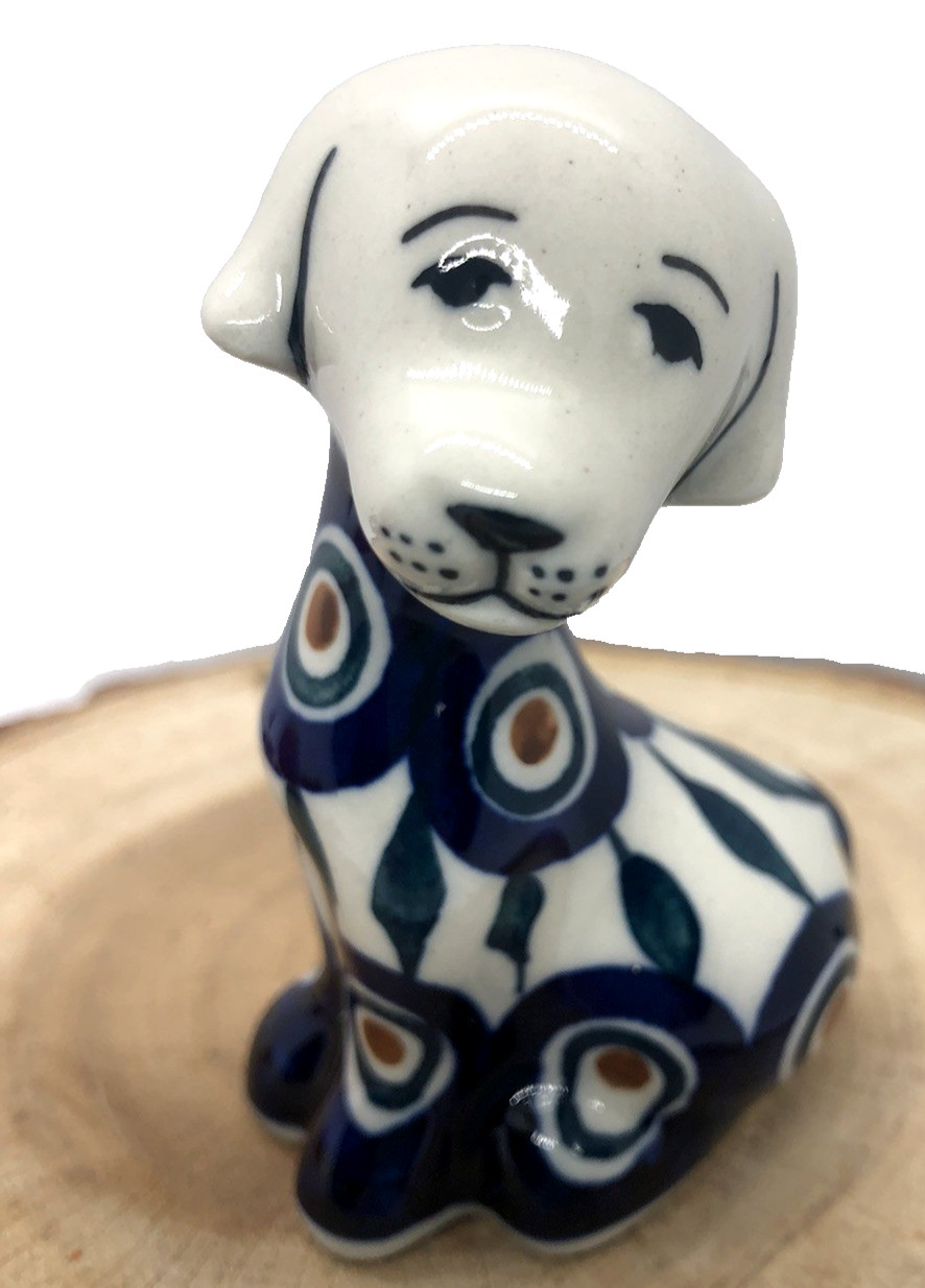 Polish Pottery Puppy Dog Figurine Statue 3.5” x 2