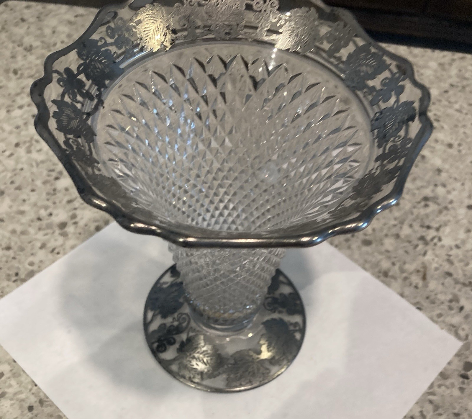 Cut Crystal Baluster Vase With Silver Plated Rim And Base Decoration 