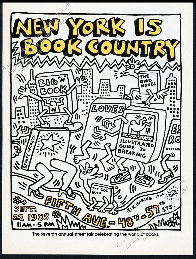 1985 Keith Haring art New York Is Book Country book fair vintage print ad