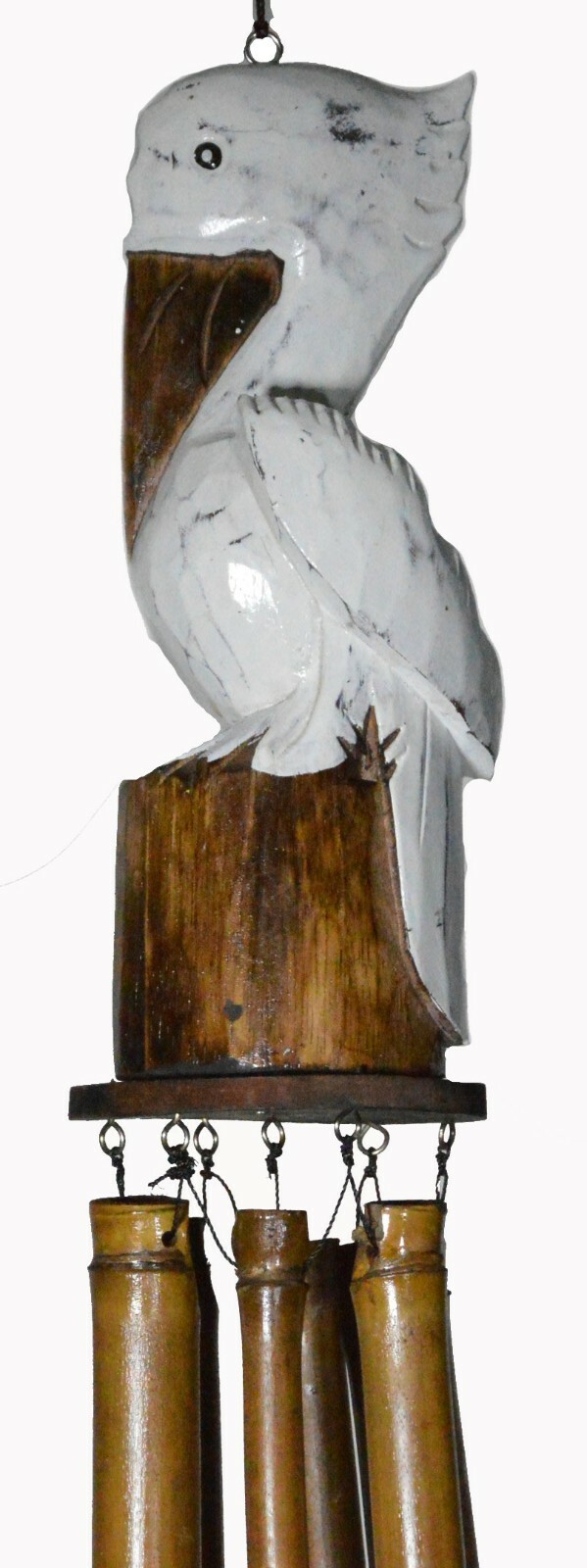 HAND CARVED BAMBOO WOOD PELICAN NAUTICAL WIND CHIME TIKI GARDEN HOME POOL PATIO HAND CARVED BAMBOO WOOD PELICAN NAUTICAL WIND CHIME TIKI GARDEN HOME POOL PATIO