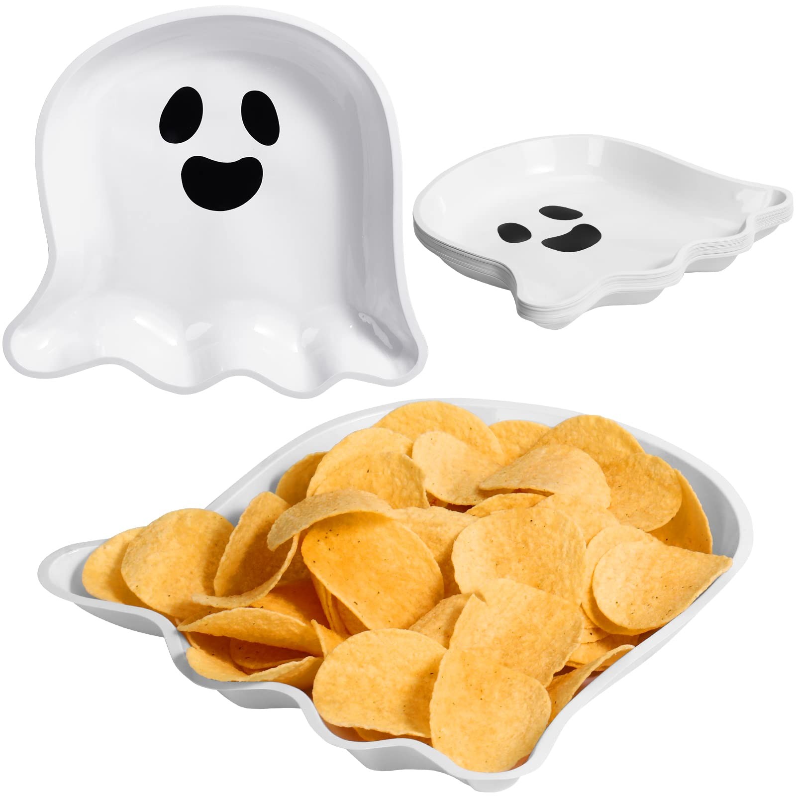 Sawysine 24 Pcs Halloween Pumpkin Serving Trays Plastic Large, White