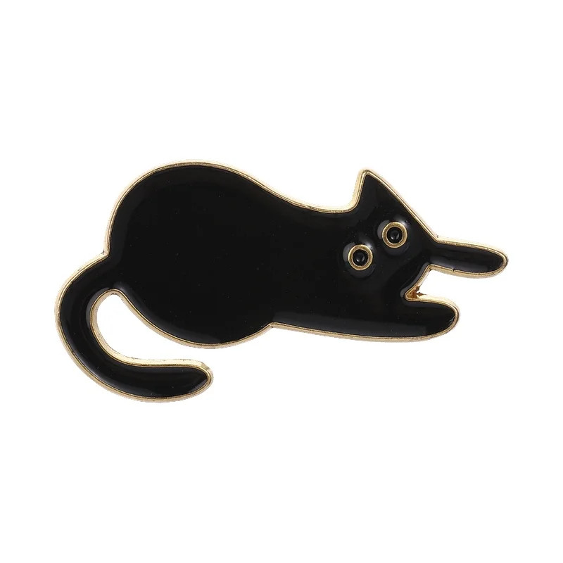 Cartoon Cute Black Cat Enamel Pin Minimalist Playful Four Cat Different Sitting