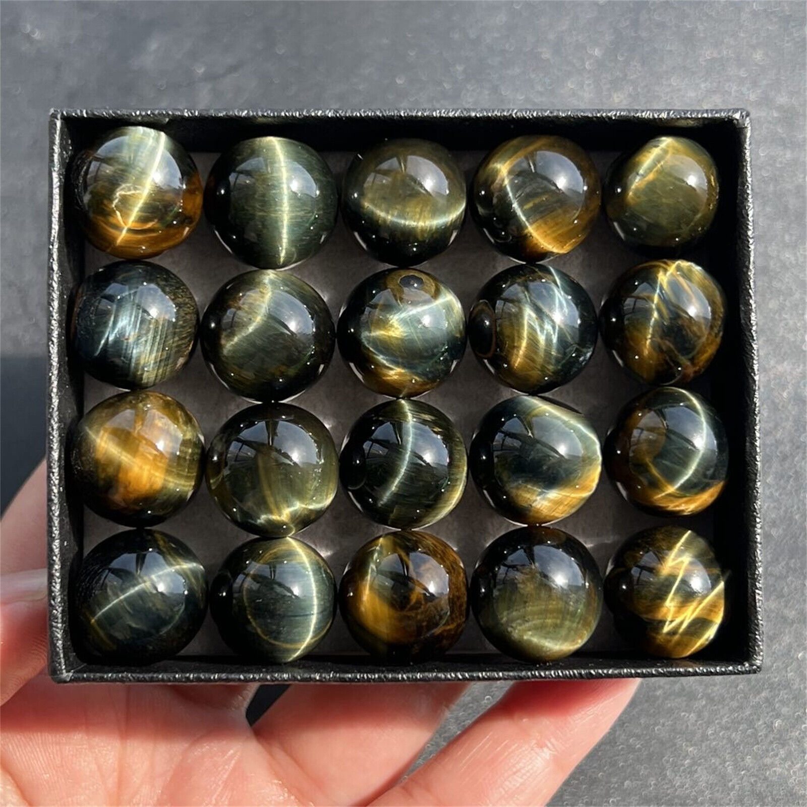 20x Natural blue Tiger’s Eye Jasper sphere quartz crystal ball gem 15mm+ box