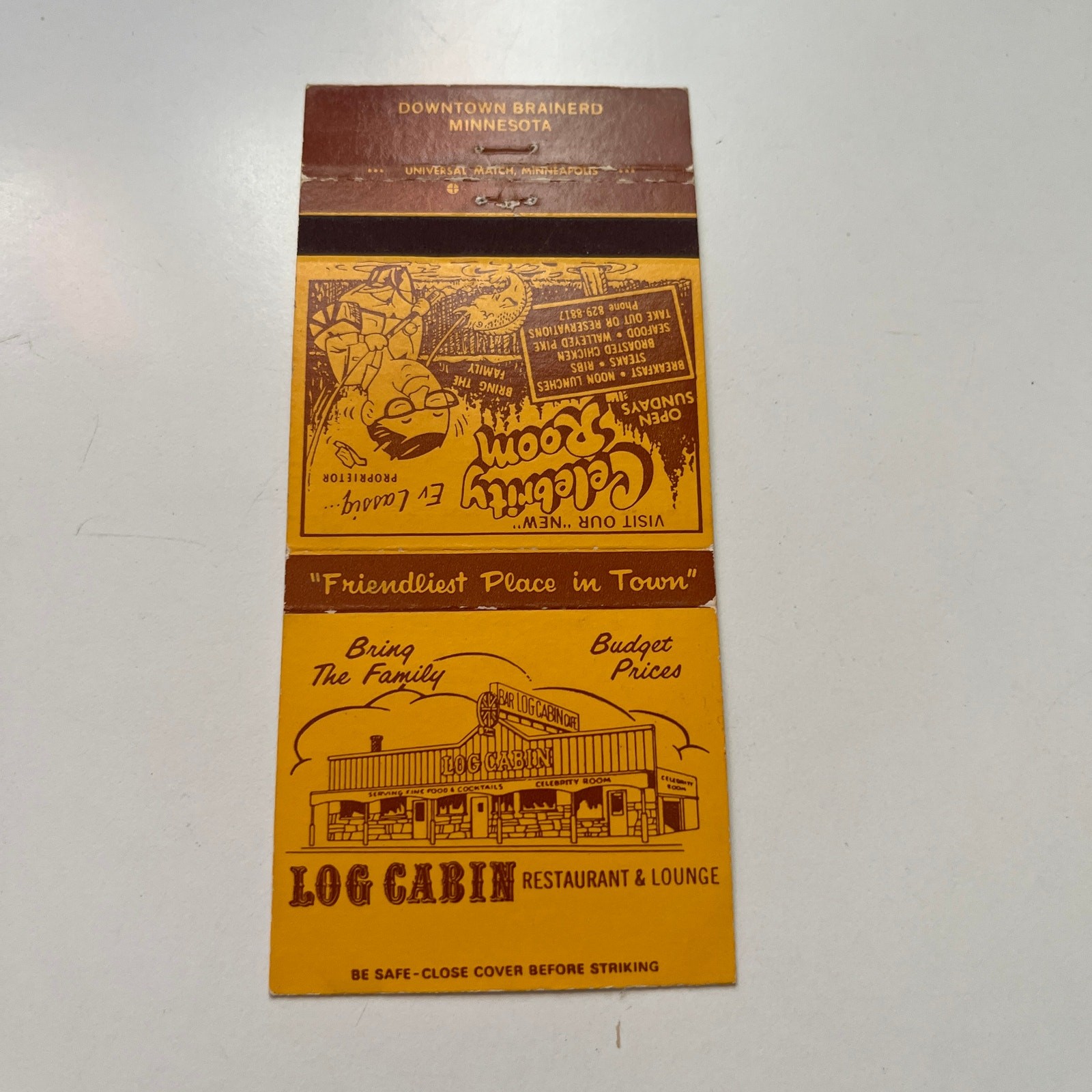 Log Cabin Restaurant Lounge Downtown Brainerd MN Vintage Matchbook Cover SMM14-5