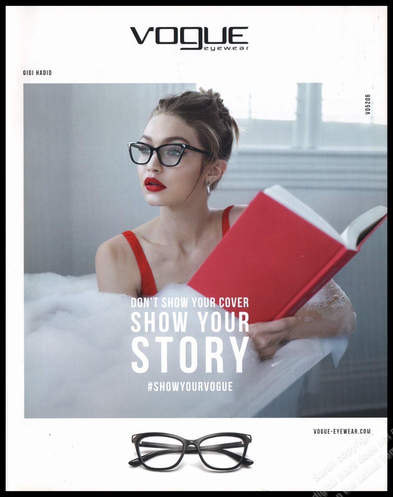 Gigi Hadid for Vogue Eyewear Magazine Print Ad Women Fashion 2017-EC