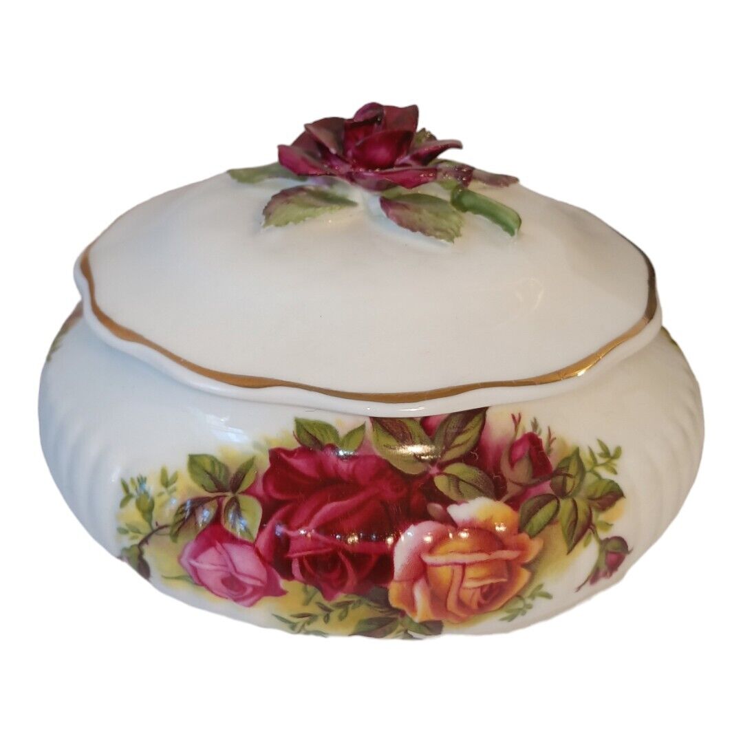 VTG Royal Albert Old Country Roses Porcelain Lidded Floral Trinket Dish England