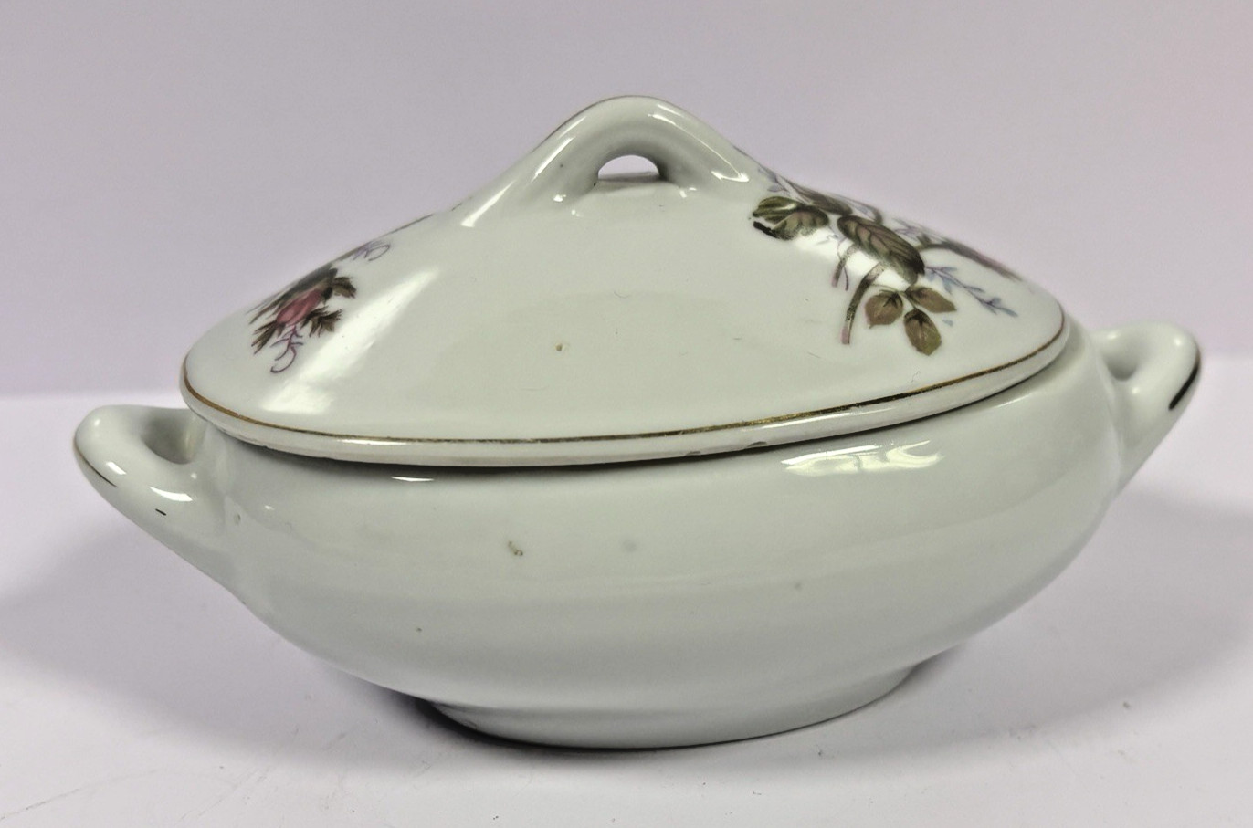 Vintage Covered Sugar Bowl Floral China Pink Rose Gold Trim Japan 6”