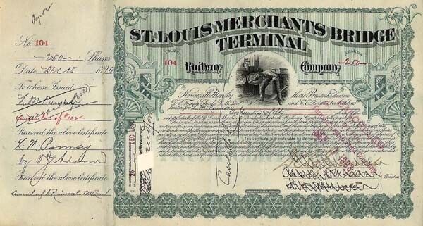 St. Louis Merchants Bridge Terminal Railway Co. - Stock Certificate - Railroad S