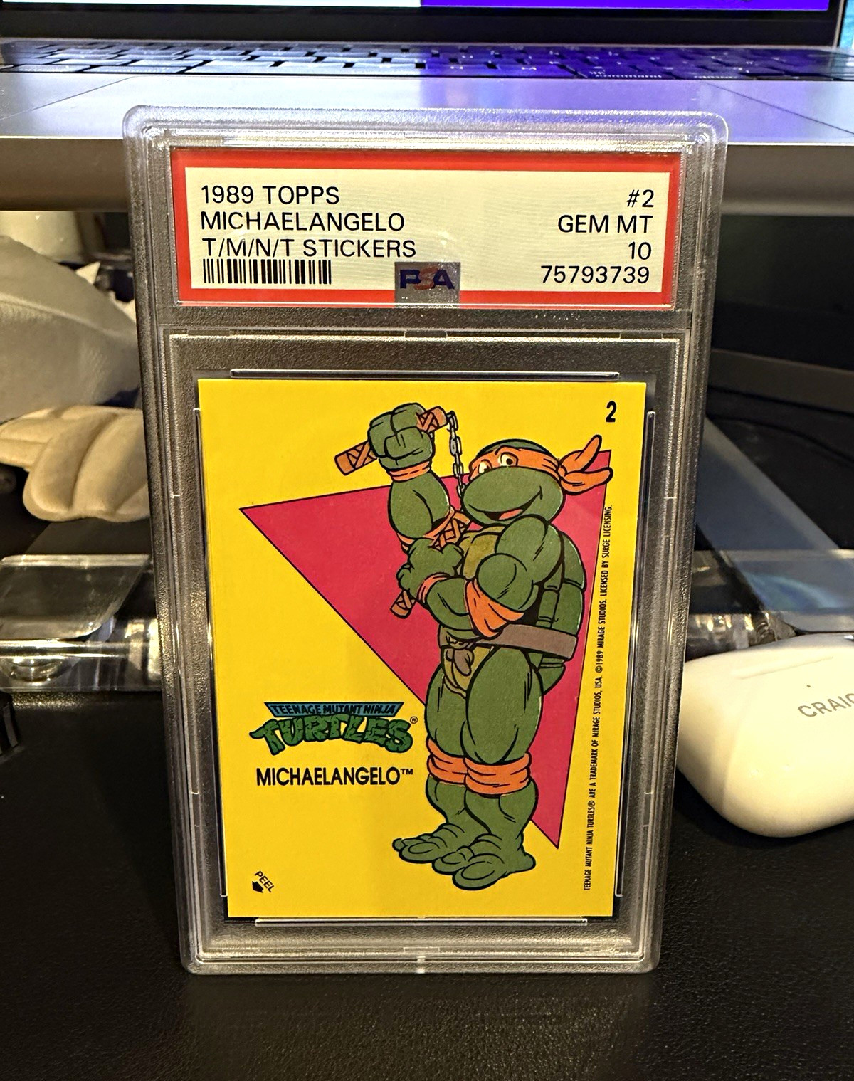 Topps 1989 TMNT Stickers #2 Michelangelo Sticker Non-Sport Card PSA 10