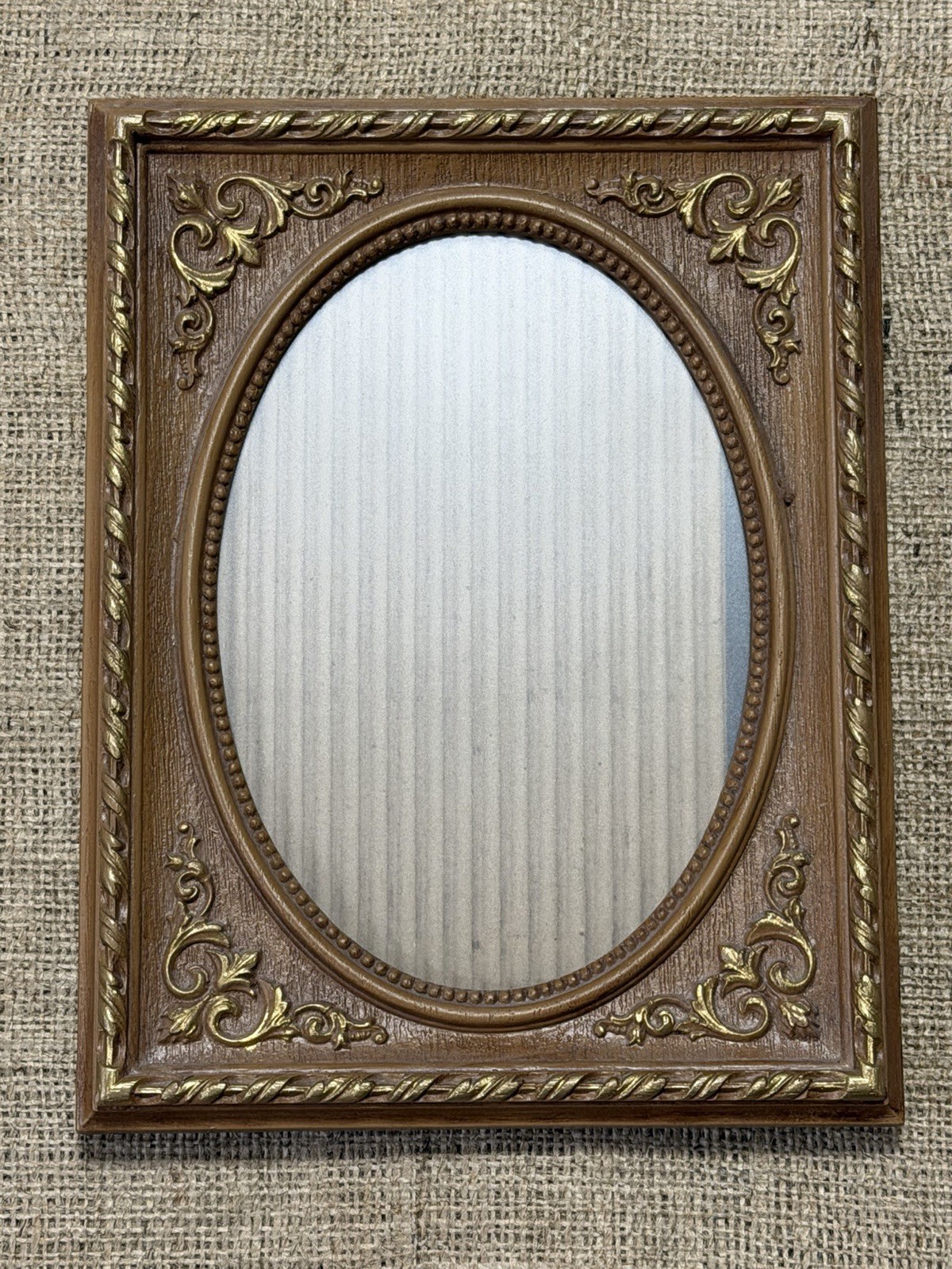 Victorian Faux Wood-Gold Ornate Oval-in-Rectangular Table Top Picture Frame