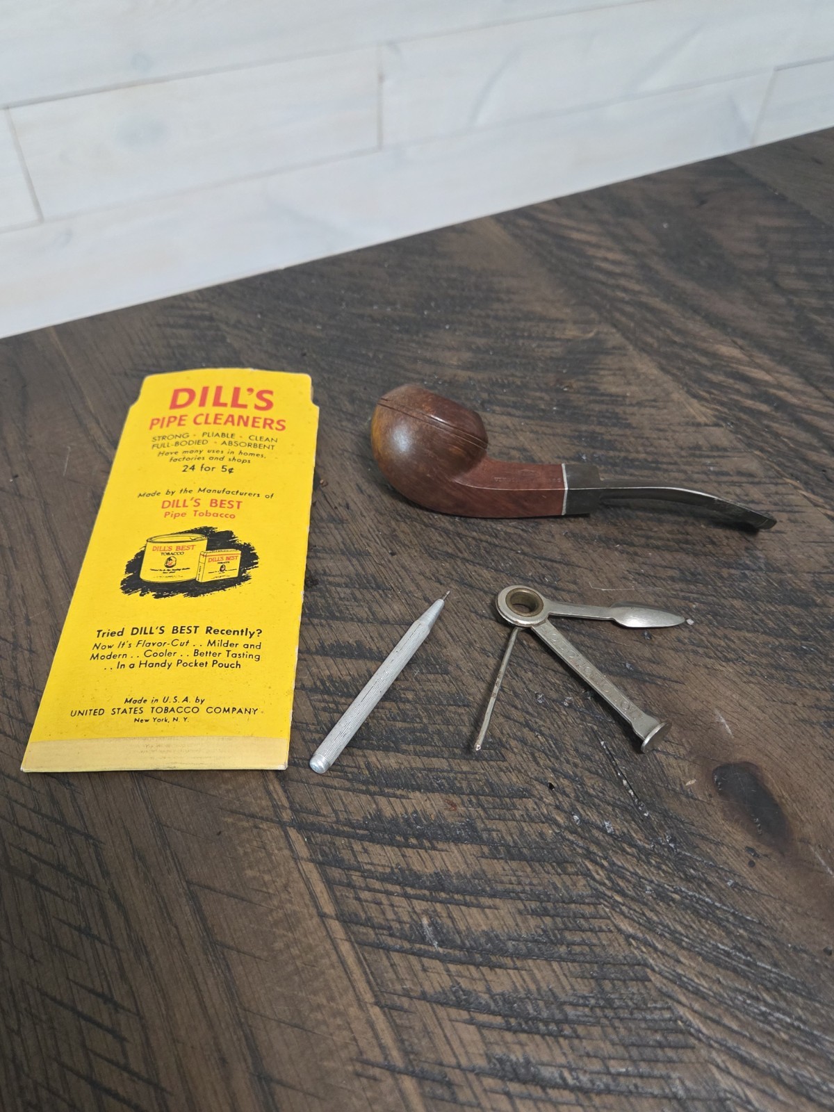 Vtg. Weber Virgin Standard Estate Smoking Pipe W/Dill\'s Pipettes & Pipe Tools 