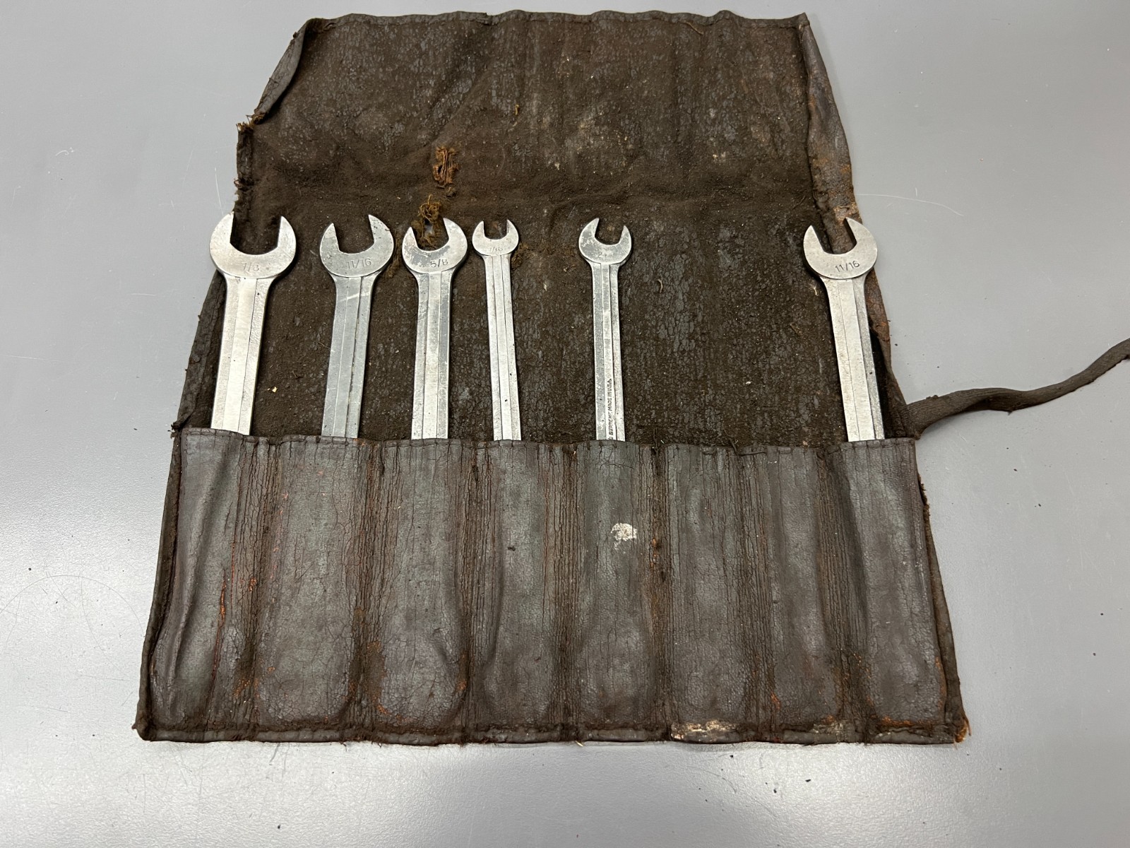 (e) VINTAGE SNAP ON BLUE POINT SUPREME 6pc SAE TAPPET WRENCH SET W ROLL - USA