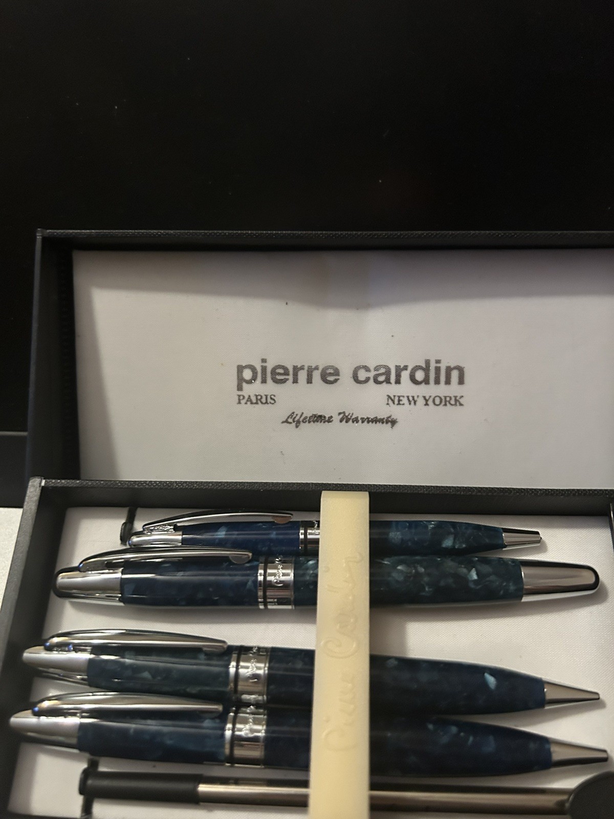 Pierre Cardin 5 Piece Blue Pen Set. Vintage Unused Blue Marble Coloring.