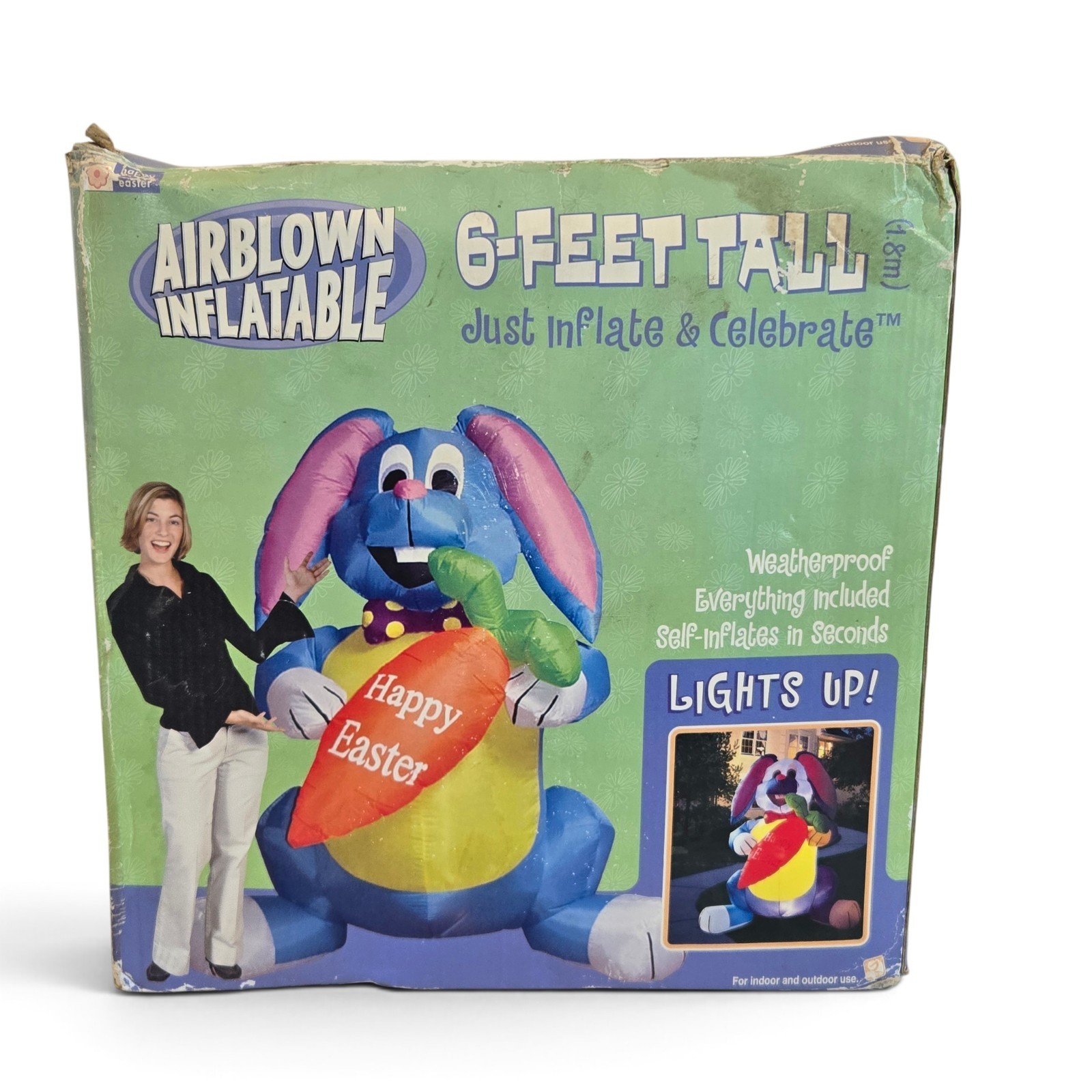NEW 2004 Gemmy Airblown Inflatable 6-Feet Tall Blue Easter Bunny Happy Easter