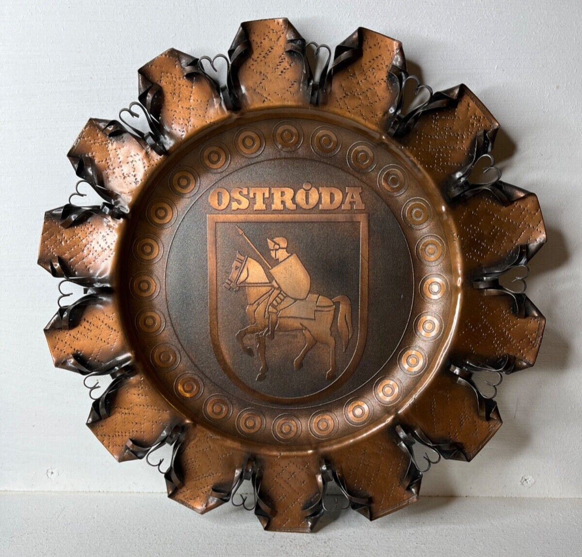 Vintage Copper Wall Hanging Plate Curled Edges Made in Spain Ostroda