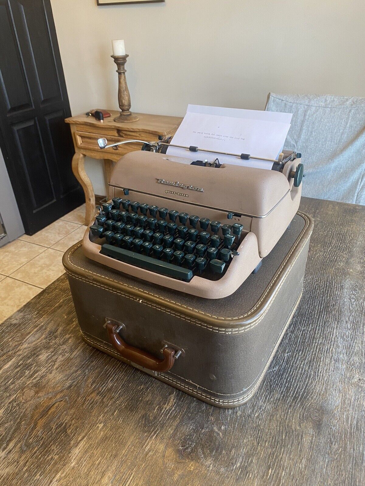 Vintage Remington Quiet-Riter Portable Salmon Manual Typewriter w/Case WORKING