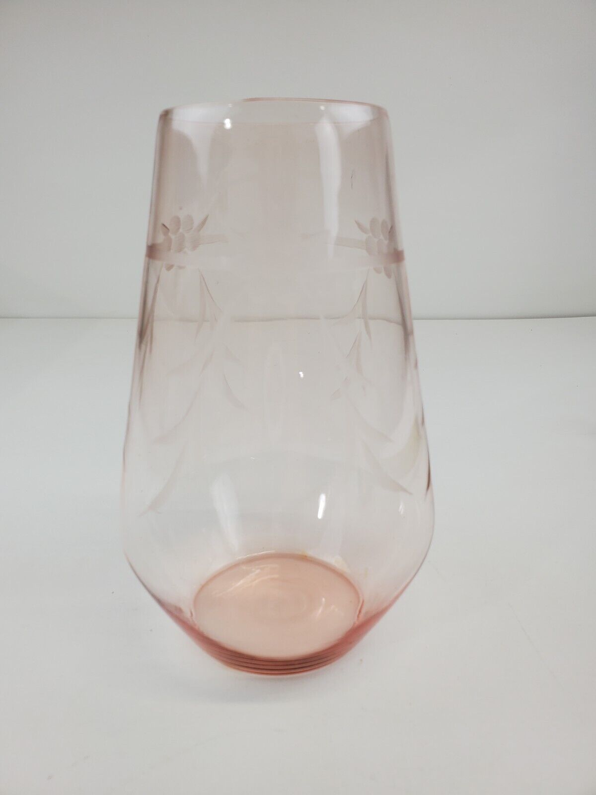 Pink Depression Glass Vase With Etched Grapes/Vine