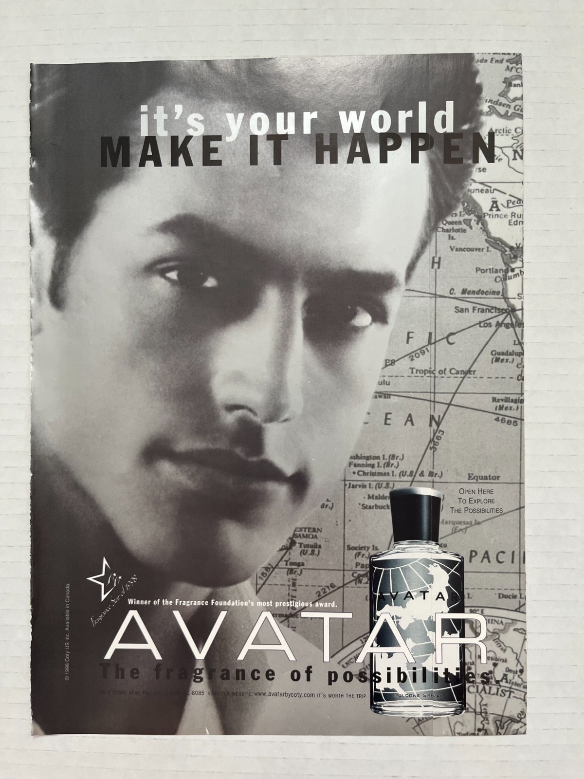 1998 VTG Avatar Men's Fragrance Magazine Ad Scent Insert - 