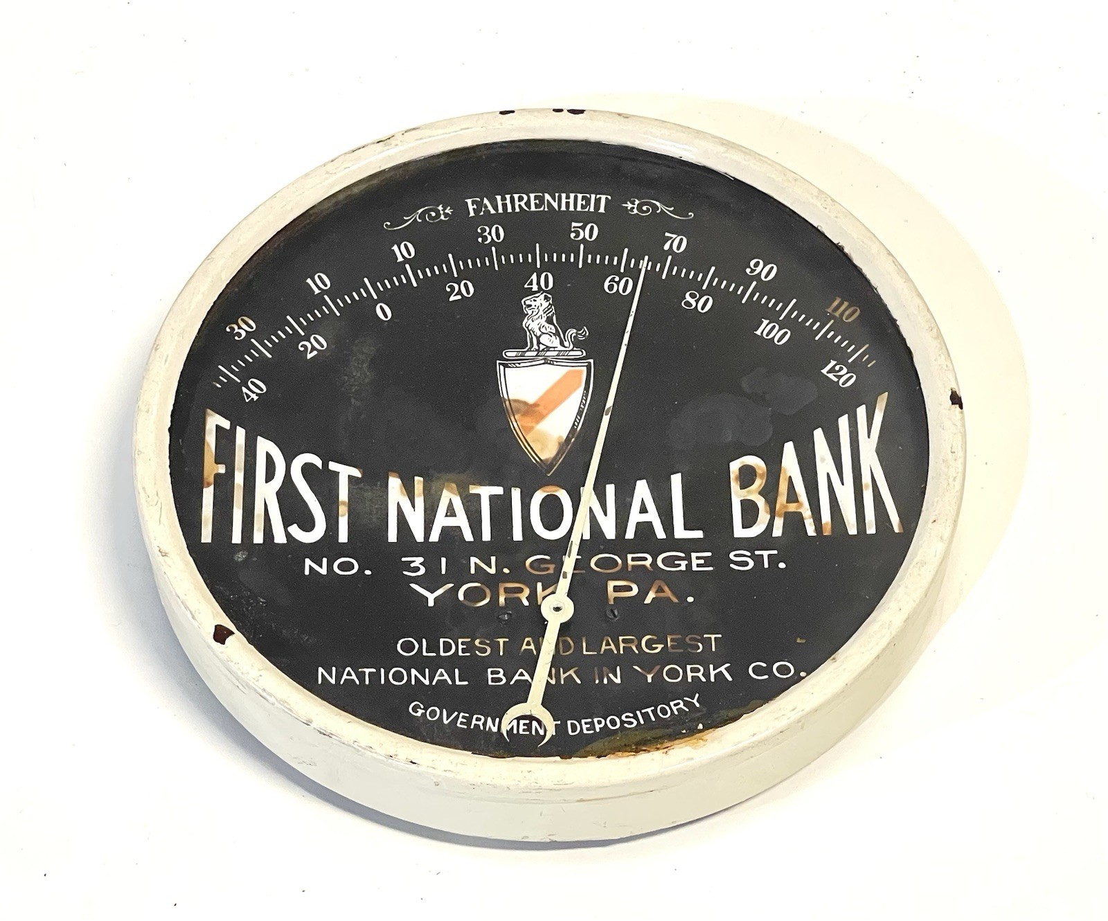 Antique First National Bank York Pennsylvania Advertising Wall Thermometer
