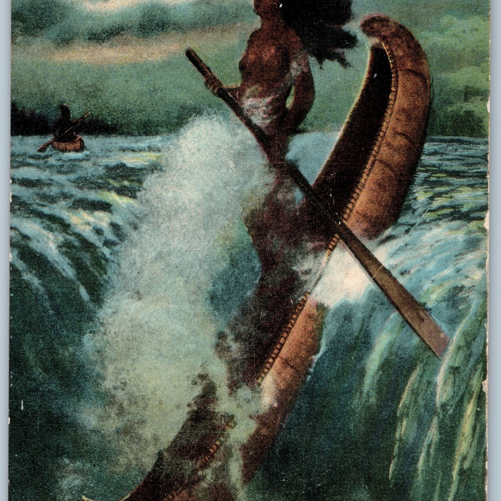 c1900s Niagara Falls, NY Indian Legend Maid of the Mist Postcard Canoe Fantasy