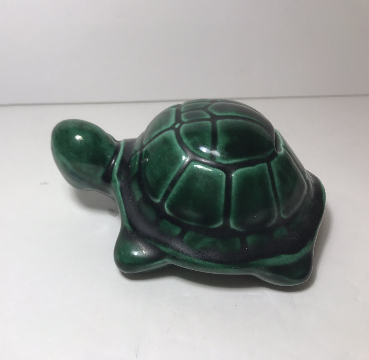 Vintage Turtle Coin Bank Art Pottery Glazed 5.5” Signed Green Dated 1972 SS