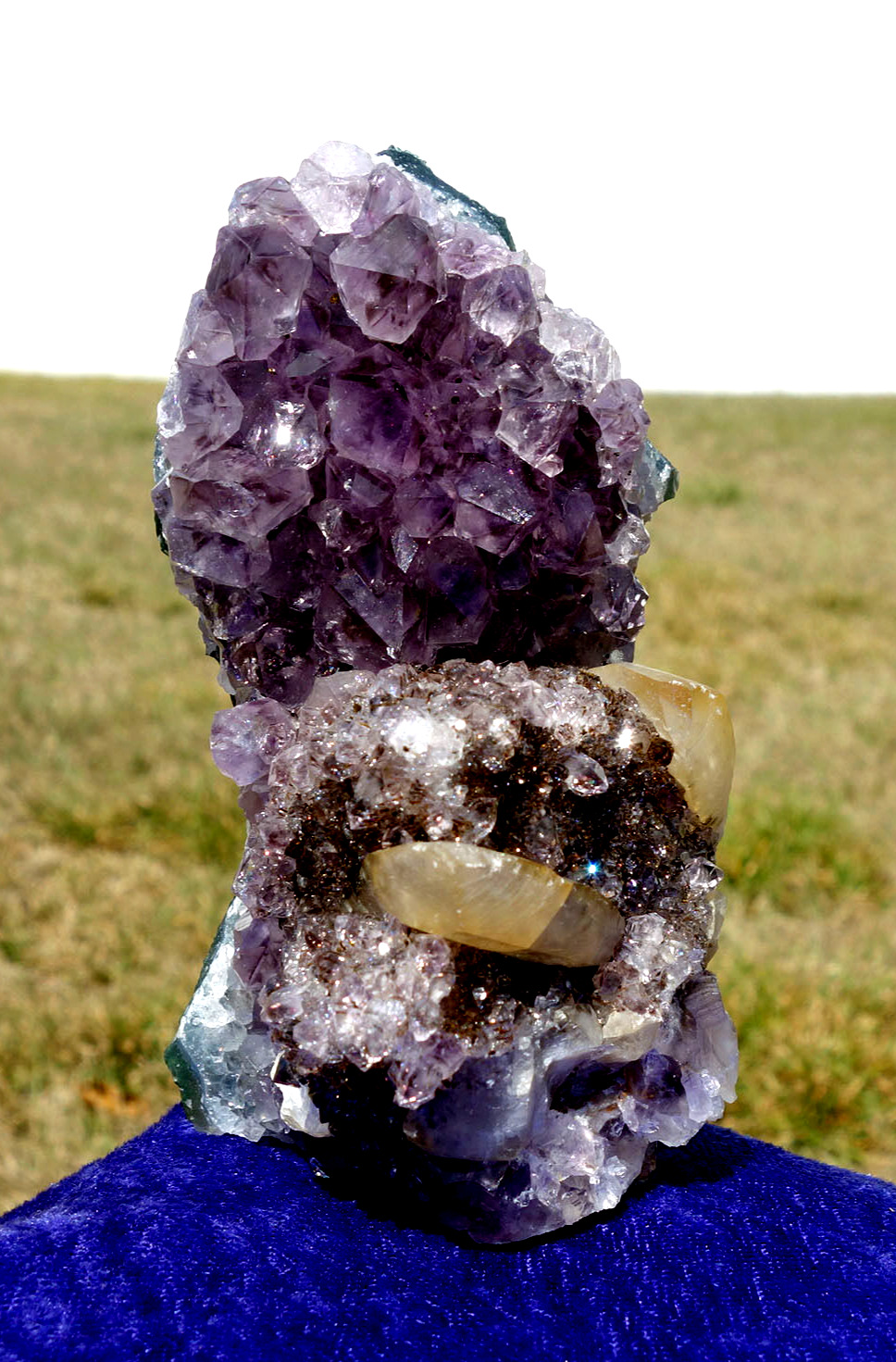 Amethyst Flower Quartz Crystal Point a Uruguay STALACTITE with DOGTOOTH CALCITE
