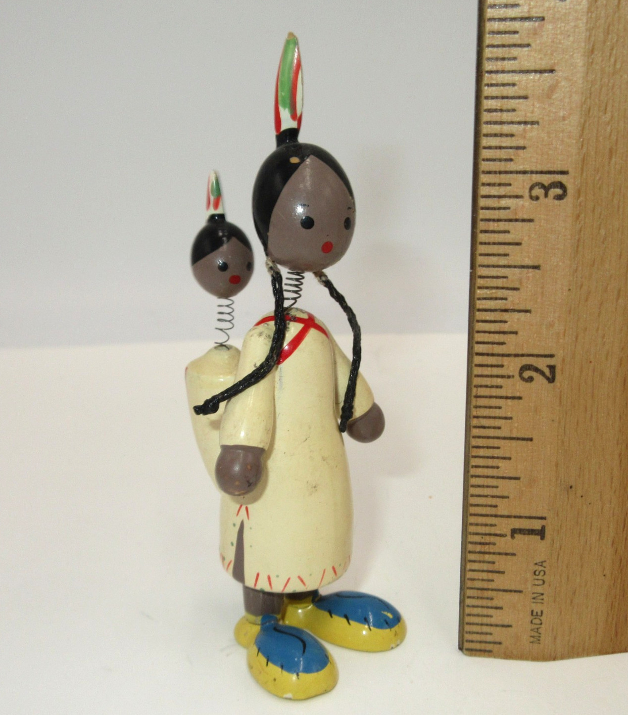 Vintage Goula Spain Wooden Wood Bobblehead Figurine Indian Squaw Baby in Papoose Vintage Goula Spain Wooden Wood Bobblehead Figurine Indian Squaw Baby in Papoose