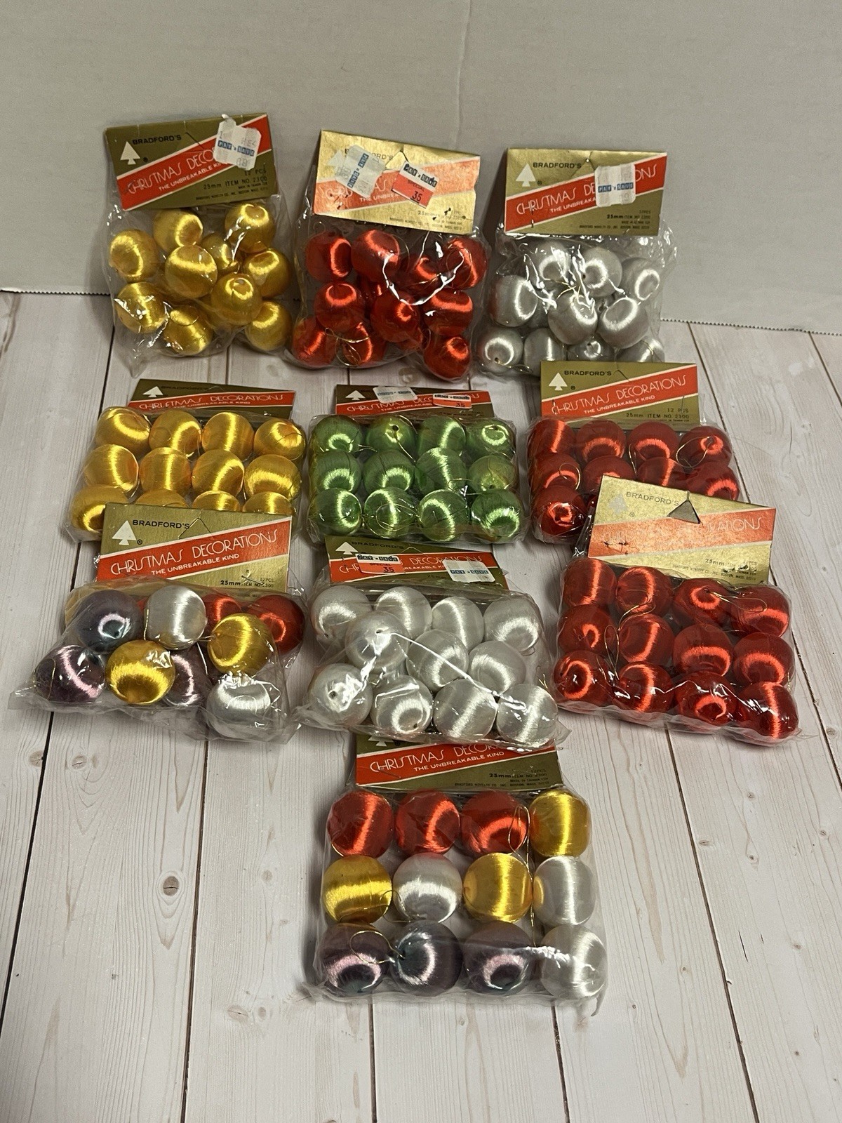 NOS mixed lot 10 packages Bradford’s satin ball Christmas ornaments 25mm