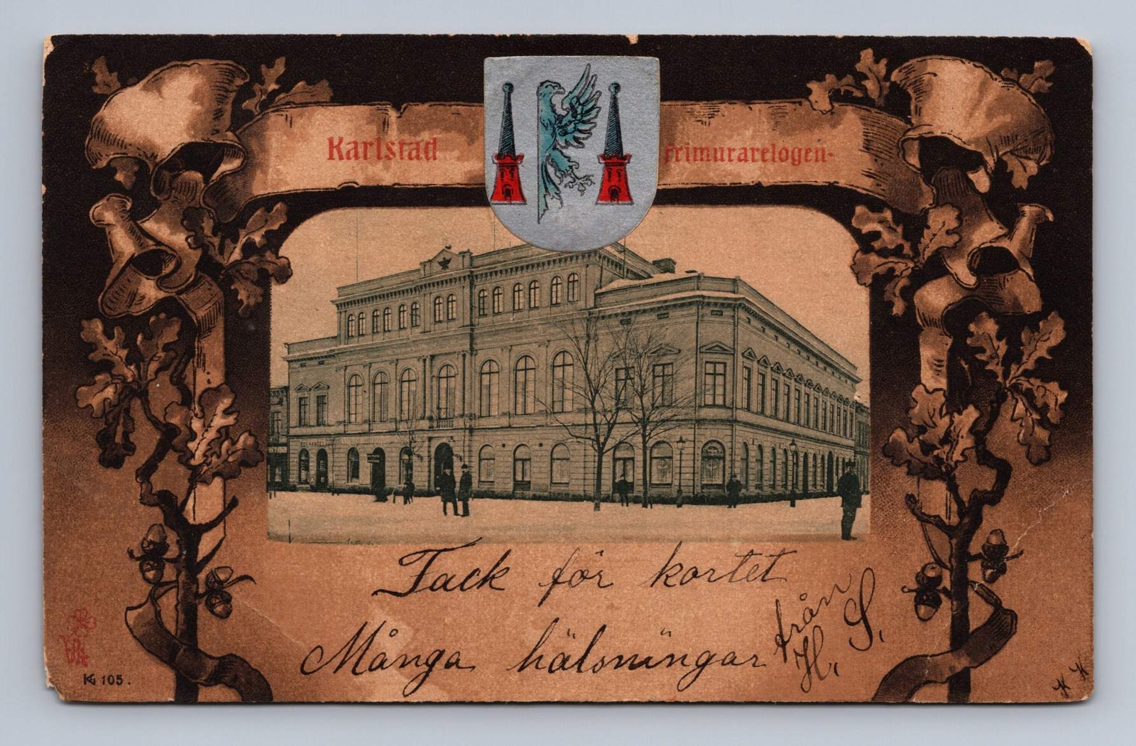 Antique Sweden Postcard KARLSTAD Freemason Lodge Building 1902