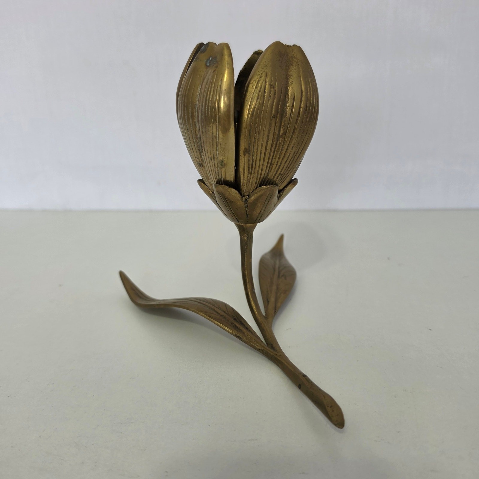 Vintage Brass Lily Lotus Flower Ashtray Removable Petals Mid Century Hollywood