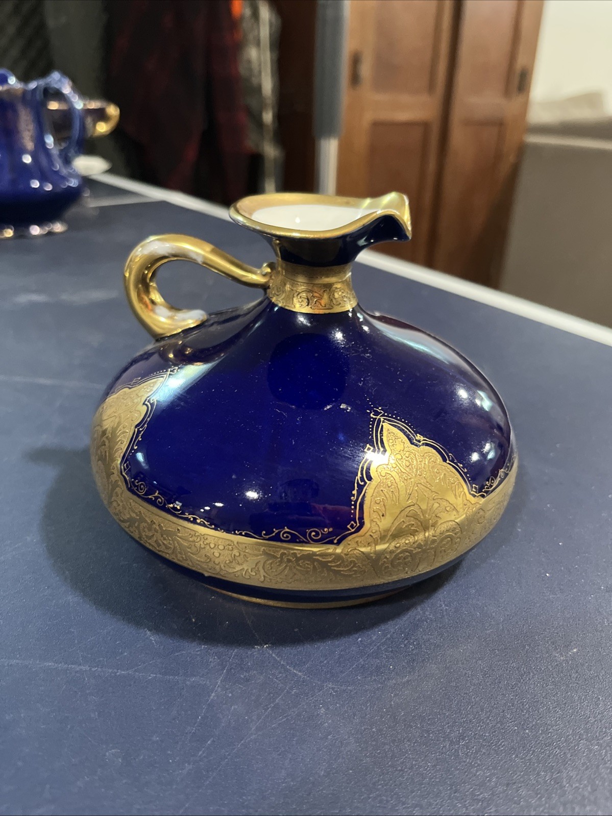Antique O&EG Royal Austria Cobalt Blue Gold Gilt Porcelain Pitcher