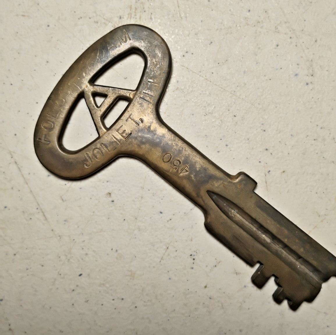 Antique-Folger Adam Joilett Prison/Jail Key Solid Brass