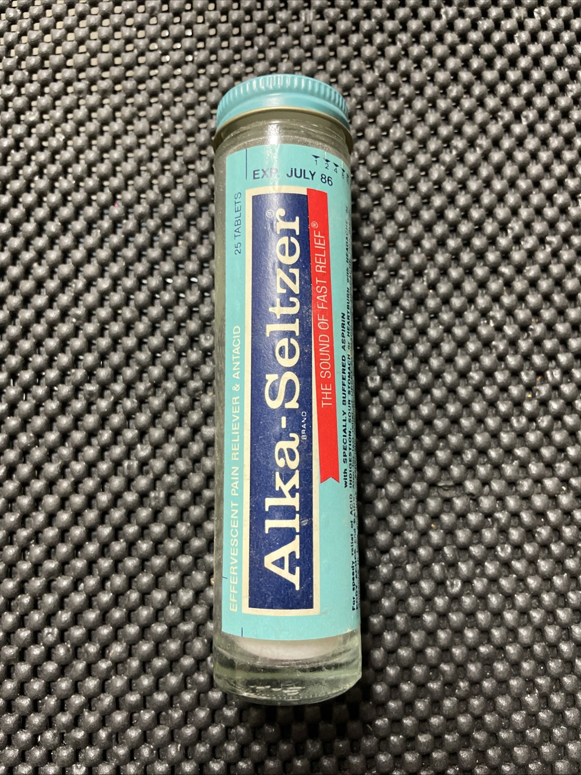 Empty Vintage Alka-Seltzer Glass Bottle 25-Tablets Tube With Tin Cap