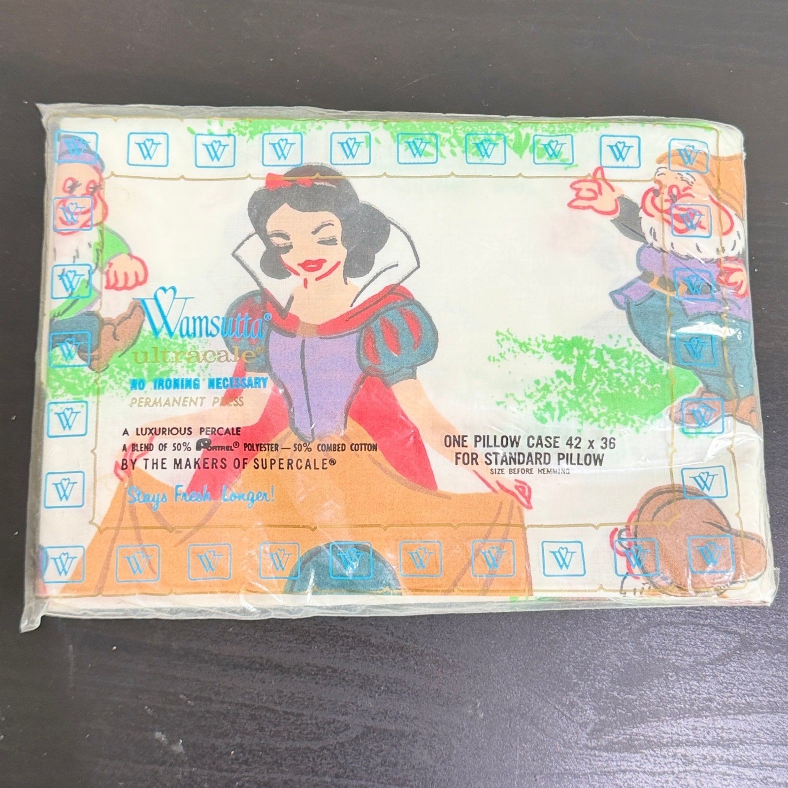 Vintage Wamsutta Disney Snow White Seven Dwarfs Pillowcase New NIP Standard