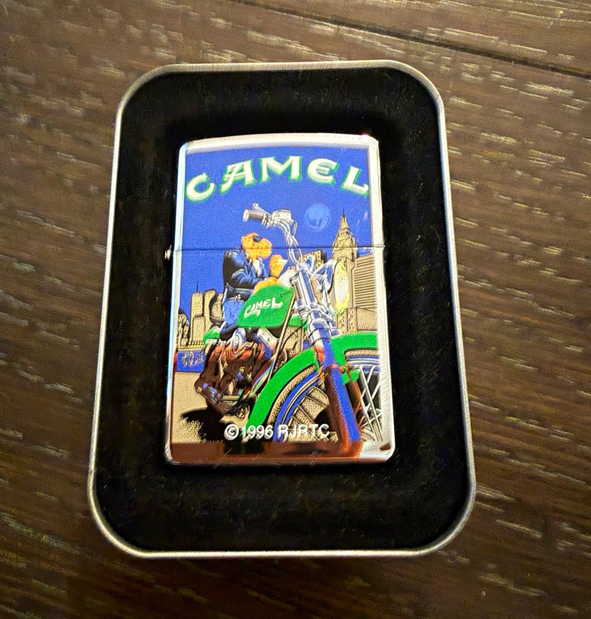 Vintage 1996 Camel Zippo Lighter Joe Camel Moon Motorcycle Unfired MINT NOS