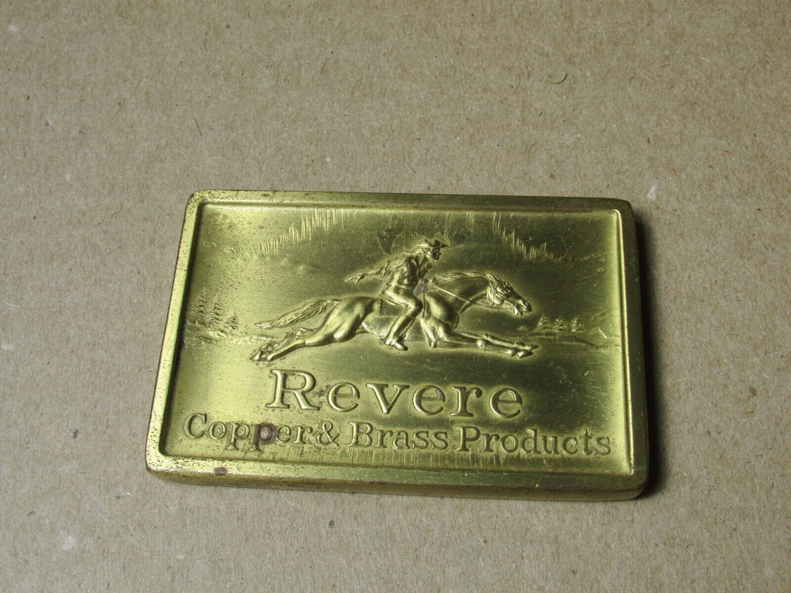 Vintage Revere Copper & Brass Products Advertising Paperweight w/ Horse 3