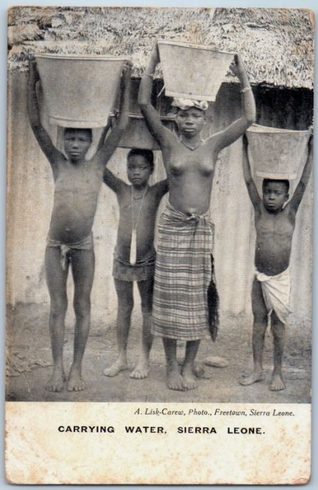 Sierra Leone Freetown Boys Carrying Water - c1910 Africa Antique Postcard