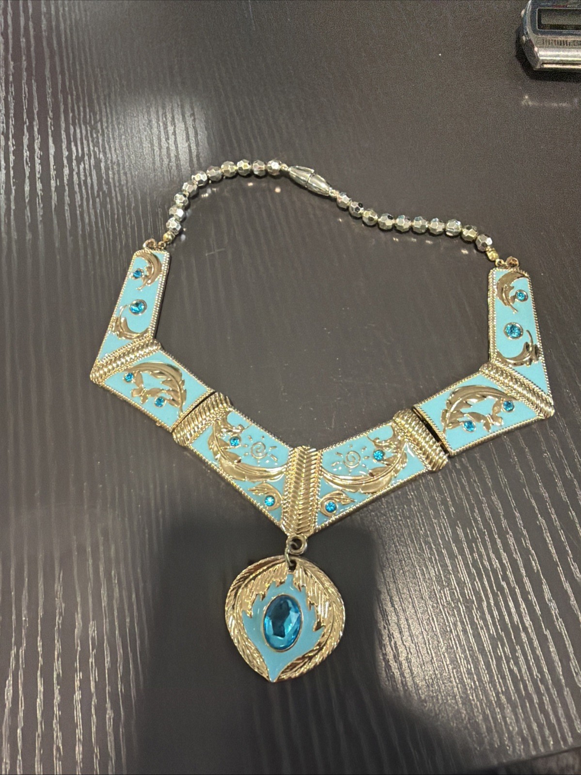 DISNEY STORES LONDON Blue Gold Jeweled Jasmine Aladdin Necklace Signed Jewelry