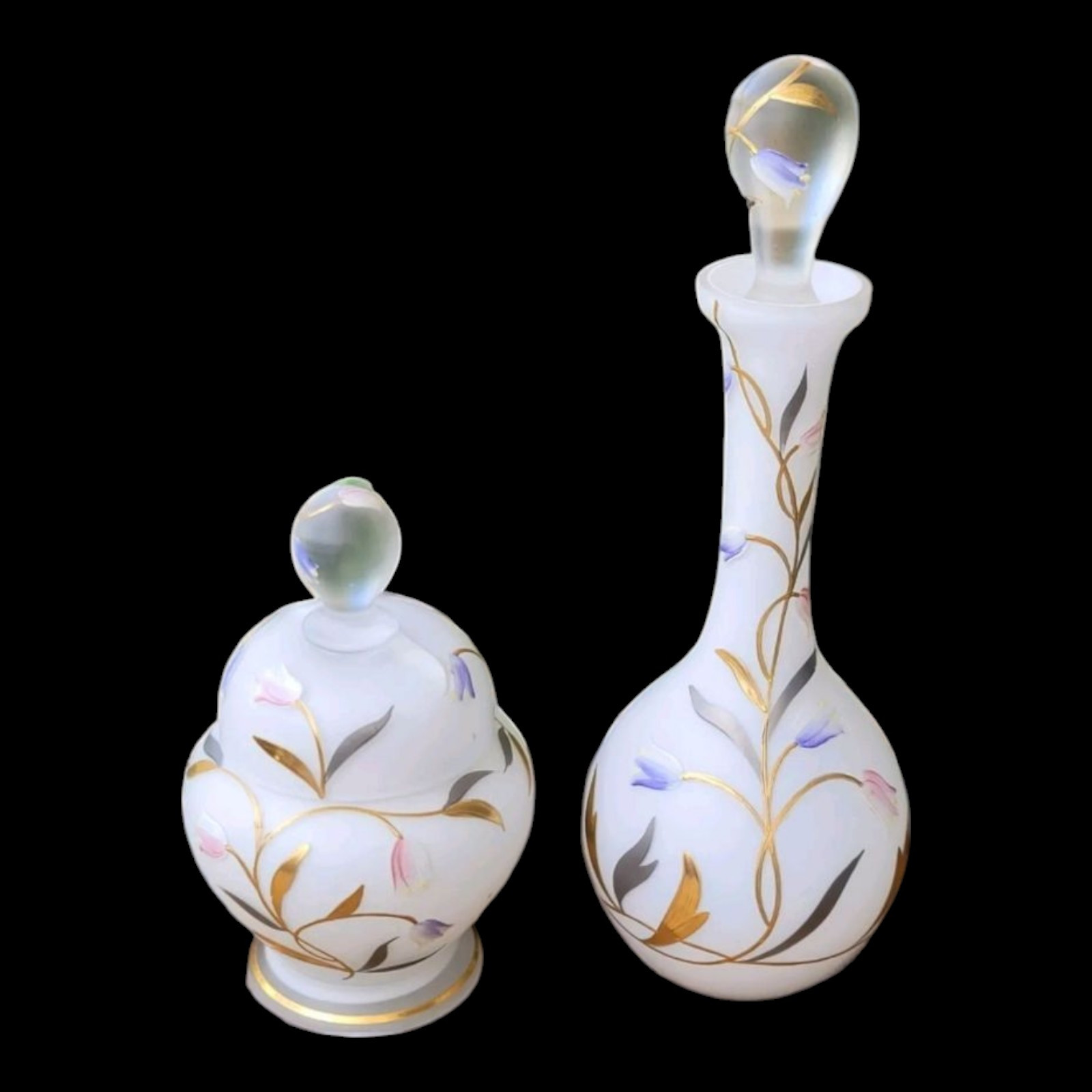 Vintage Satin Glass Hand Painted Vanity Set Made Germany READ 