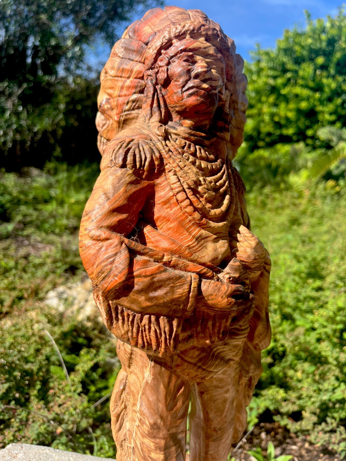 ANTIQUE Mission Swirl Standing INDIAN CHIEF wPEACE PIPE Comanche Pottery Texas