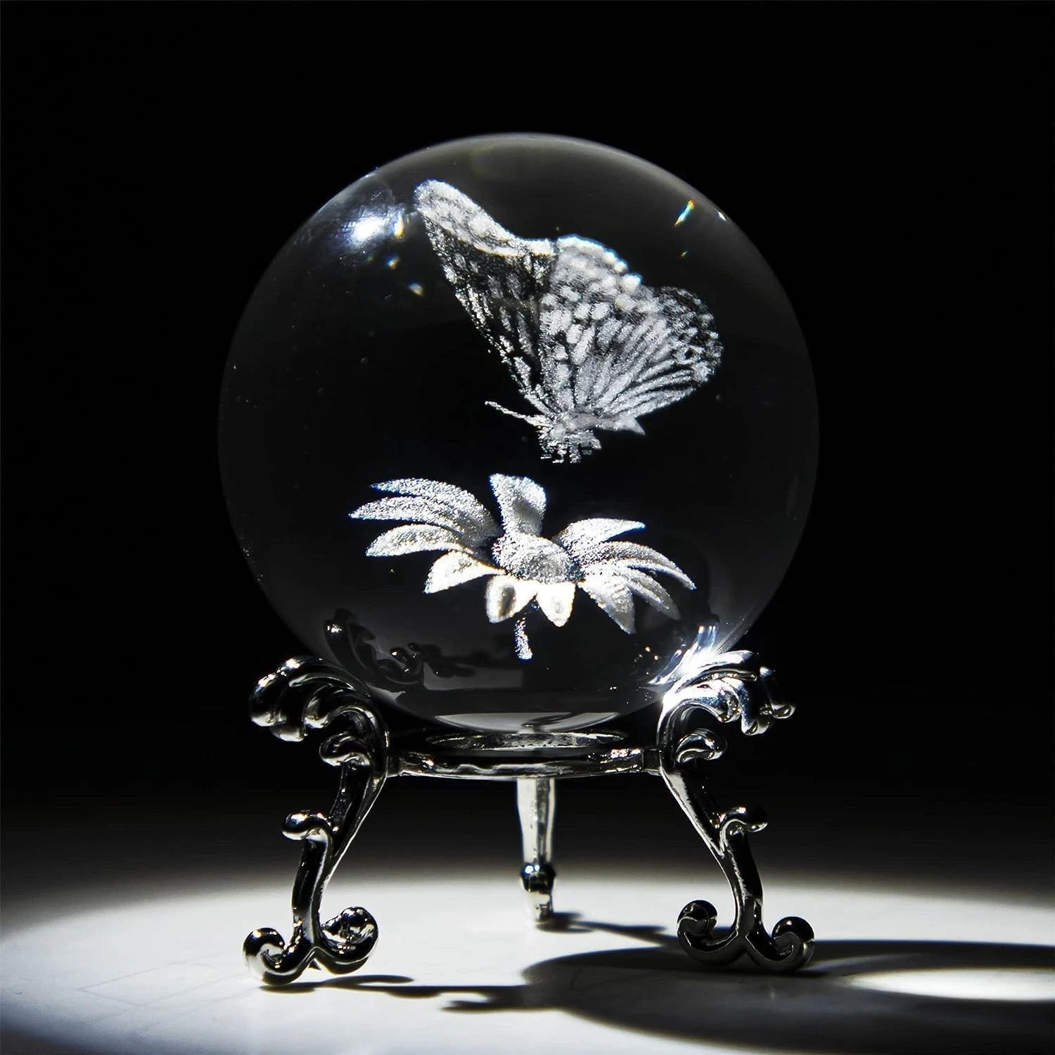 HDCRYSTALGIFTS 60mm Butterfly Crystal Ball With Flower