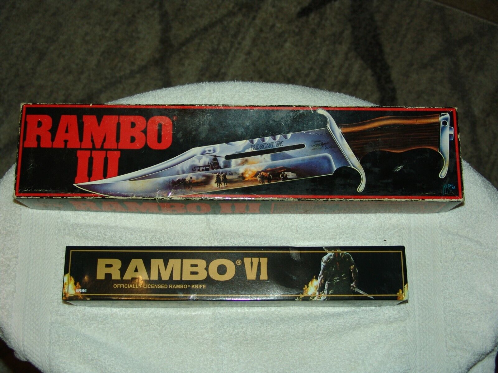 RAMBO III UC-201 KNIFE, SHEATH, COA, BOX & RAMBO VI BR6 BOOT KNIFE, SHEATH, BOX