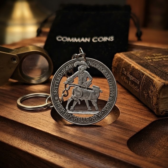 1938 New Rochelle New York Half Dollar Keychain Cut Coin Custom American Token