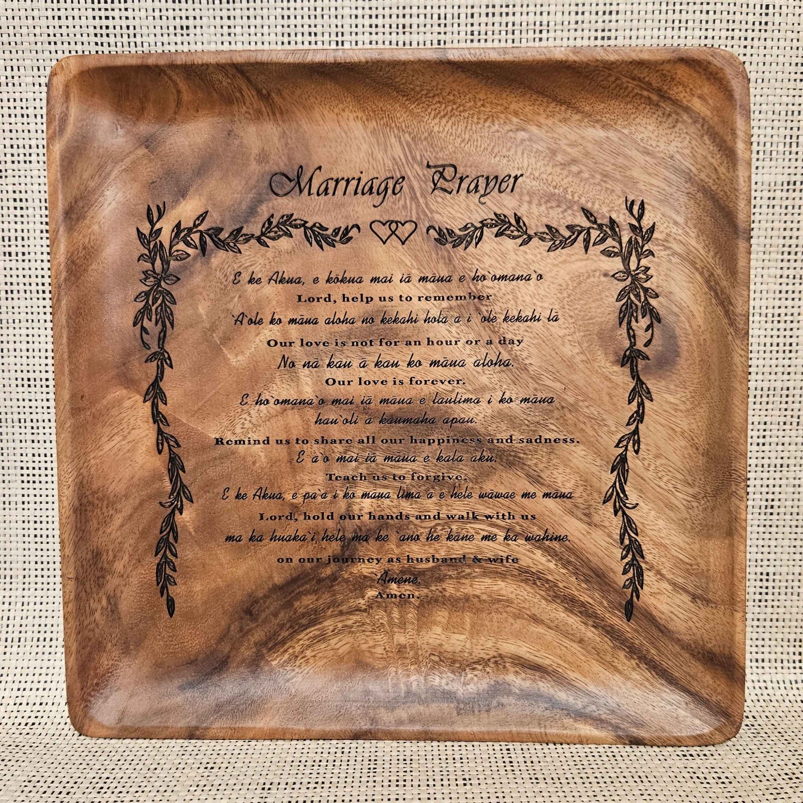 Hawaiian Hawaii - Wood Marriage Prayer Plate - Wedding - Anniversary