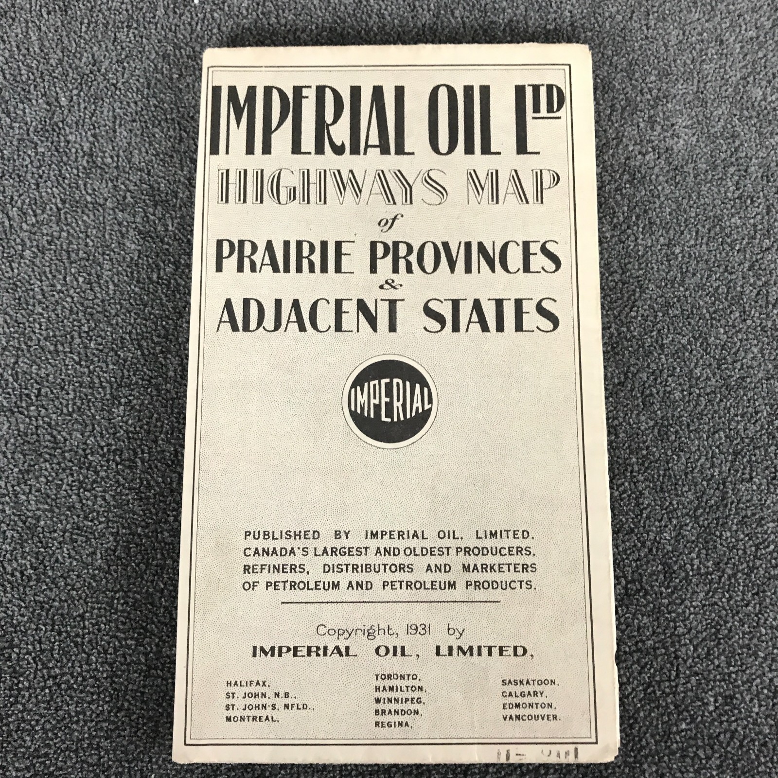 1931 Imperial Oil Highway Road Map Prairie Provinces & Adjacent States Canada