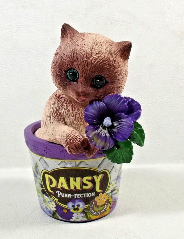 Hamilton Kayomi Purr-ecious Petals Collection PANSY PURR-FECTION Cat Figurine