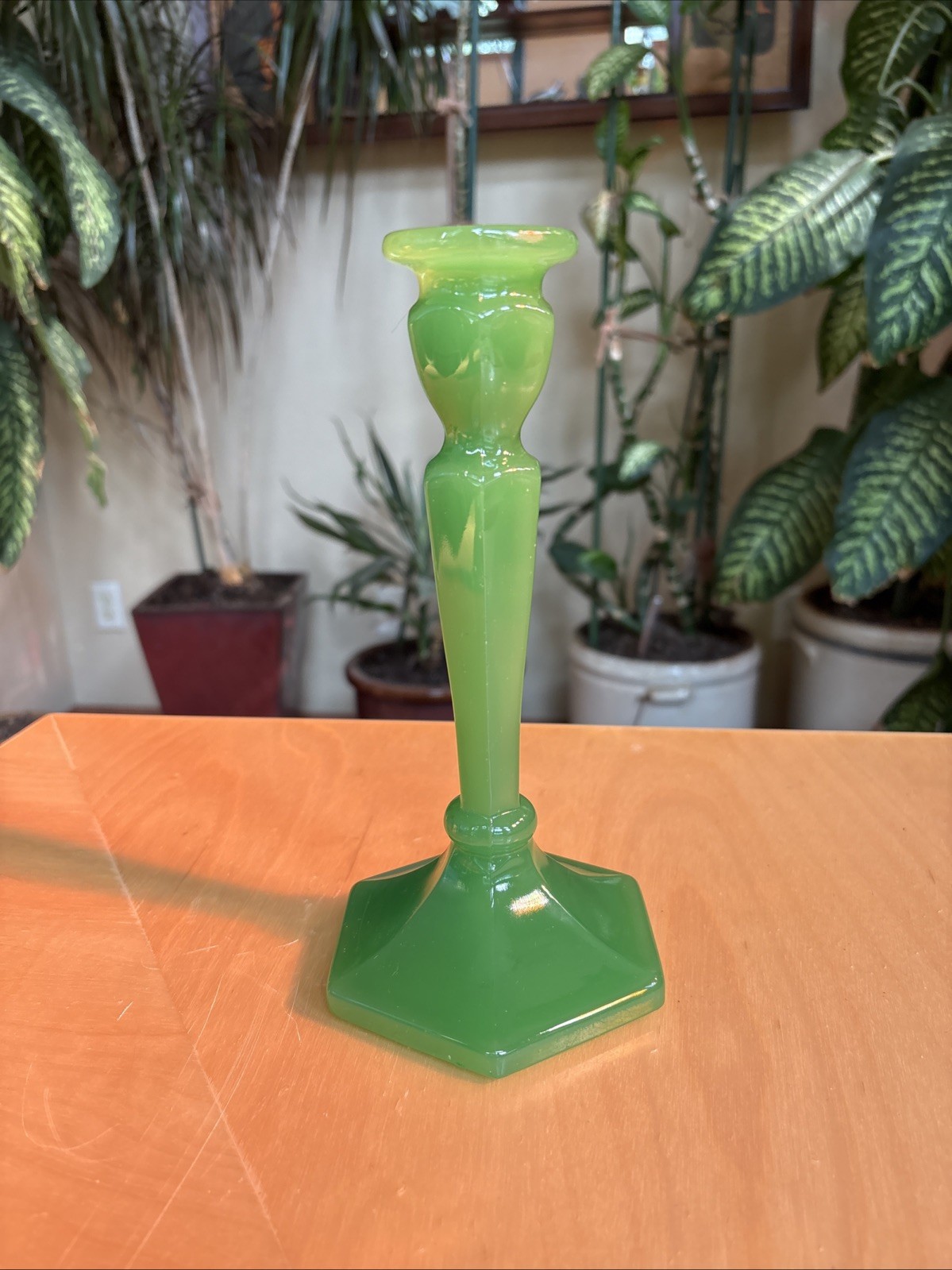 Rare Fenton Jadeite Glass Candle Stick Holder 8 3/4” Excellent