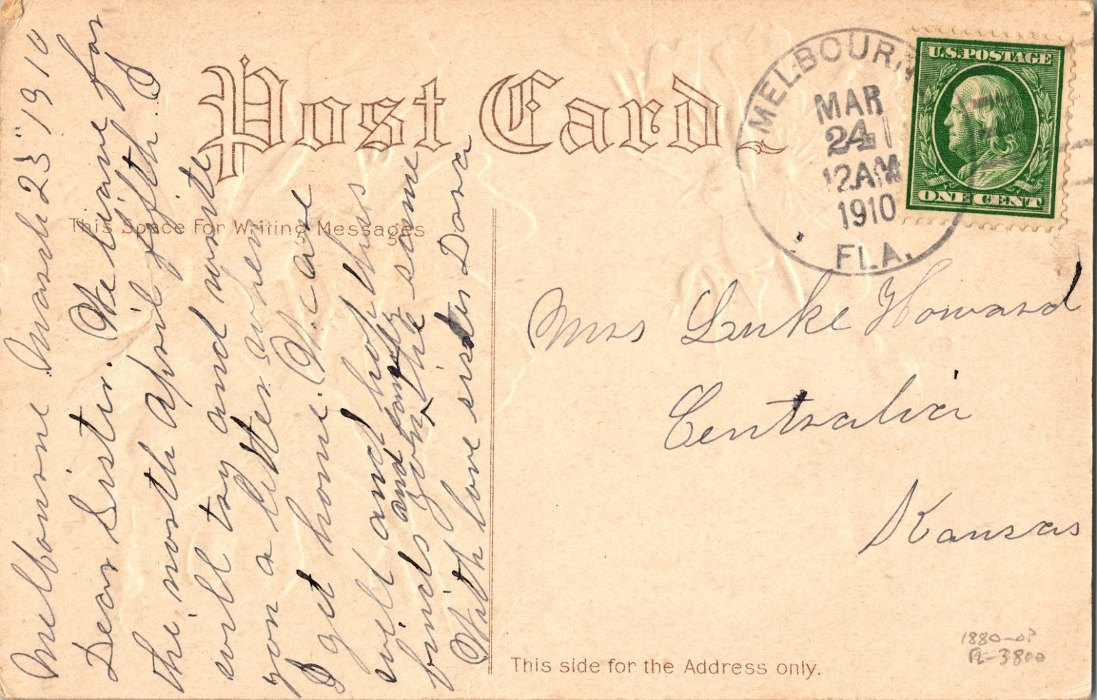 1910 Melbourne Florida Postmark Brevard County Floral Postcard Rough