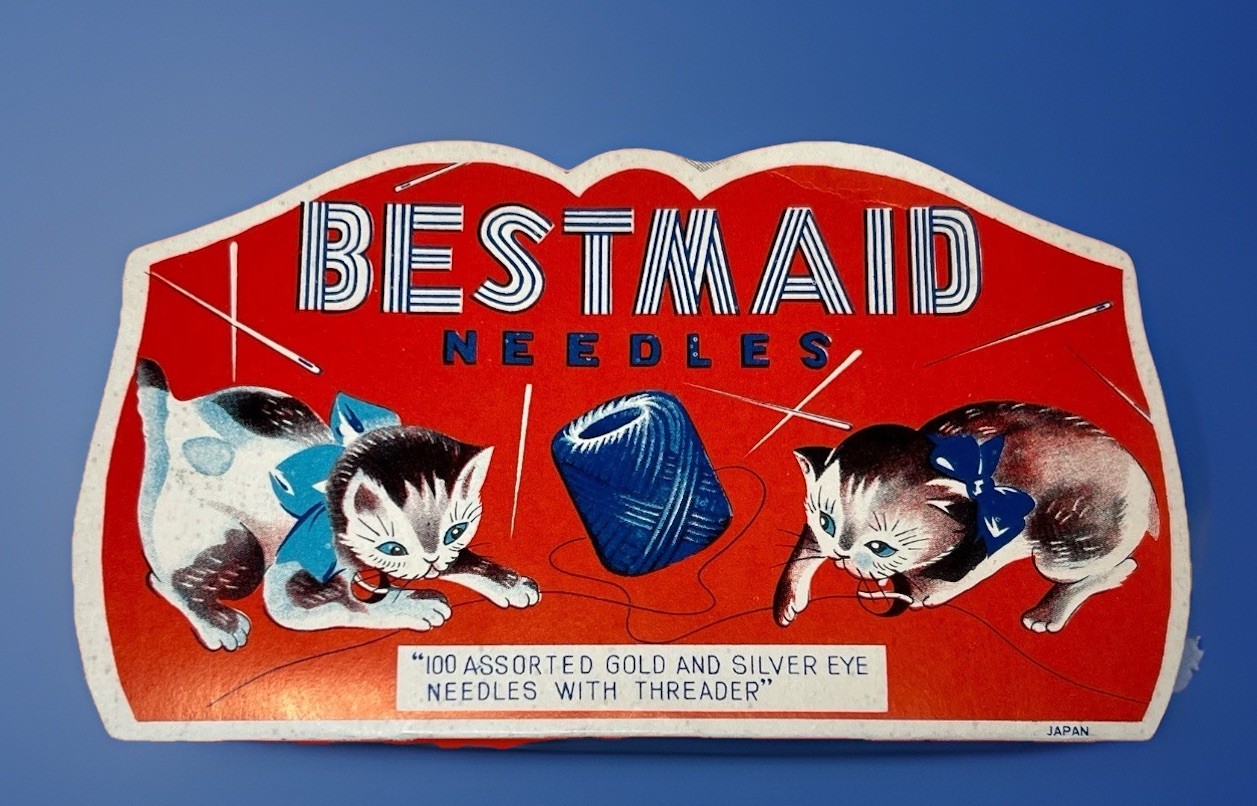 Antique Bestmaid Vintage Sewing Needles Pack, Kittens, Japan.  NEAR PERFECT